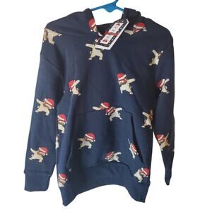 Denim + Flower Santa Pug Hooded Sweatshirt, NWT,  Kids 5/6